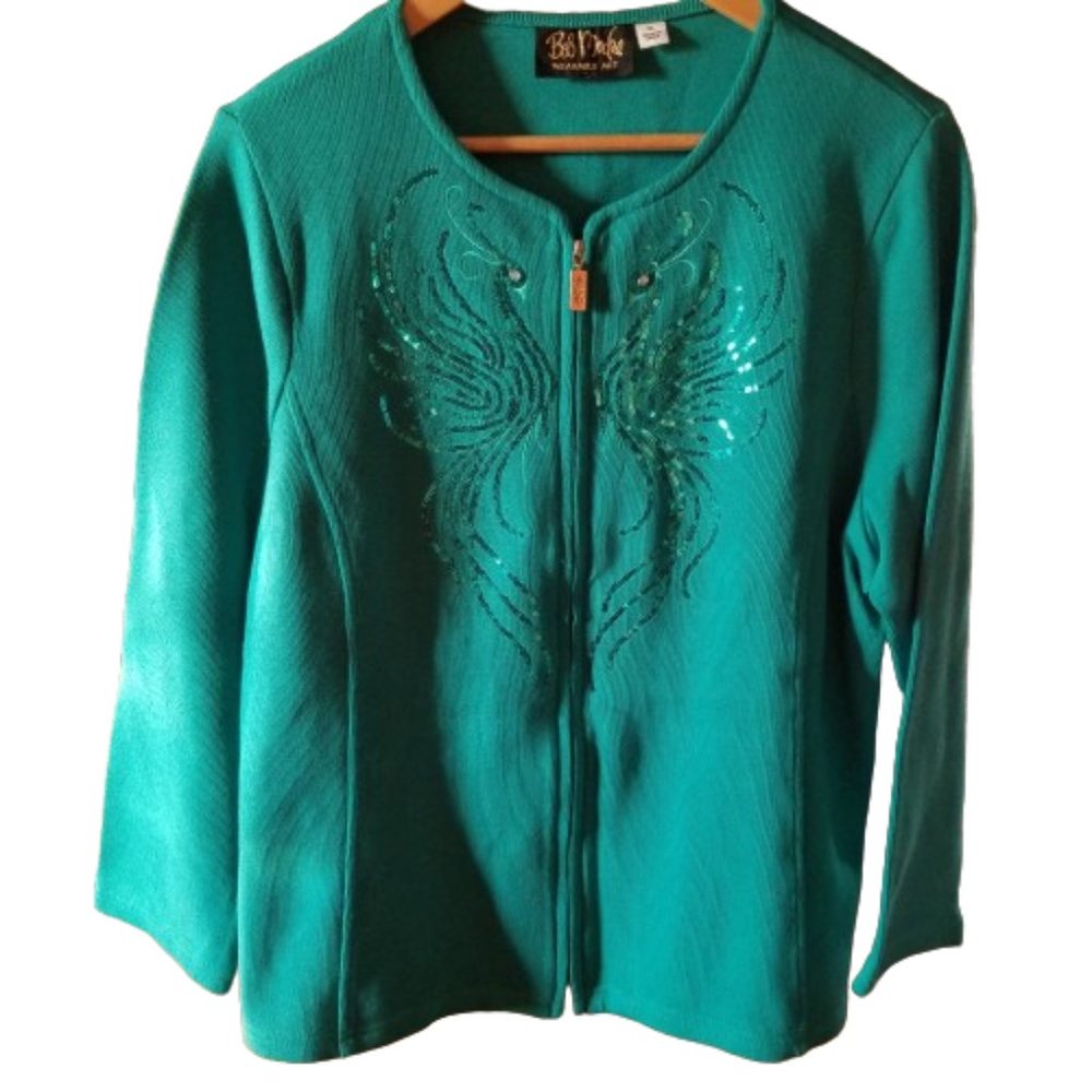 Vintage Bob Mackie peacock embellished cardigan xl